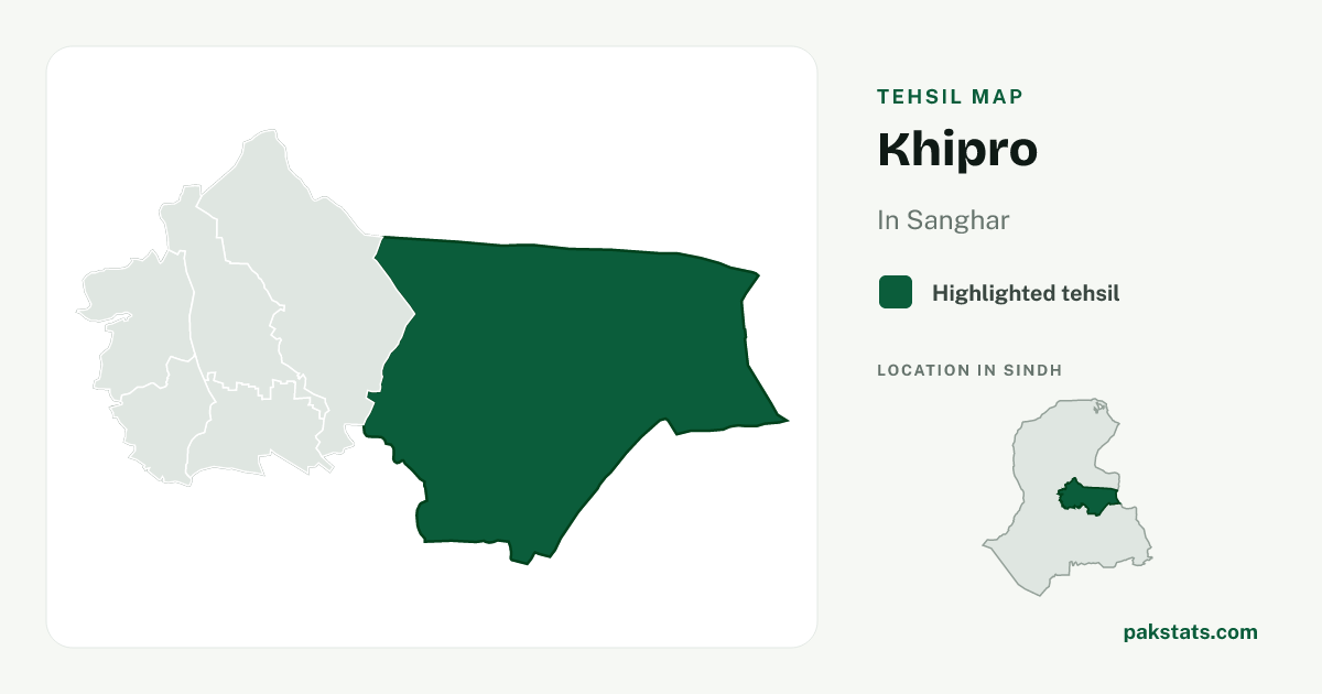 Locator map of Khipro highlighted within Sanghar.