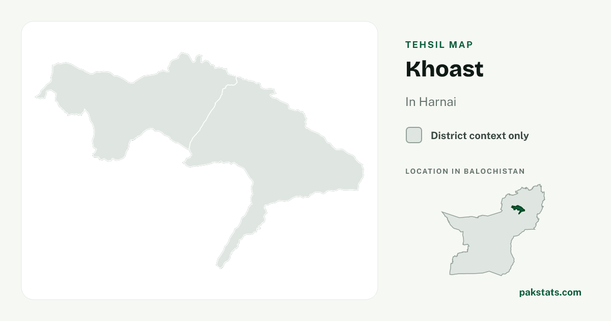 District context map for Khoast; no unambiguous current boundary matches the 2023 census tehsil.