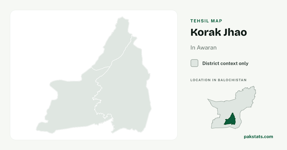 District context map for Korak Jhao; no unambiguous current boundary matches the 2023 census tehsil.