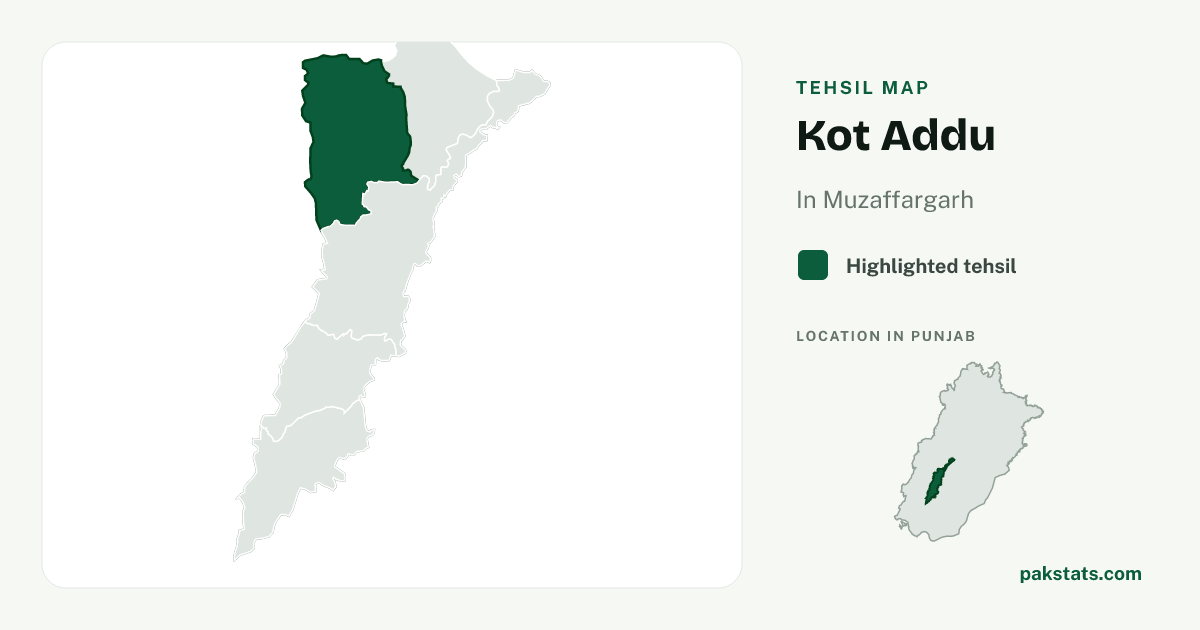 Locator map of Kot Addu highlighted within Muzaffargarh.