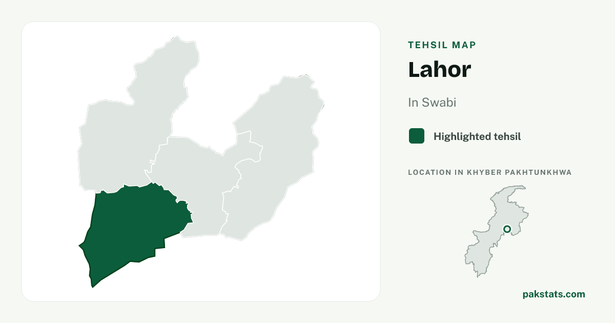 Locator map of Lahor highlighted within Swabi.