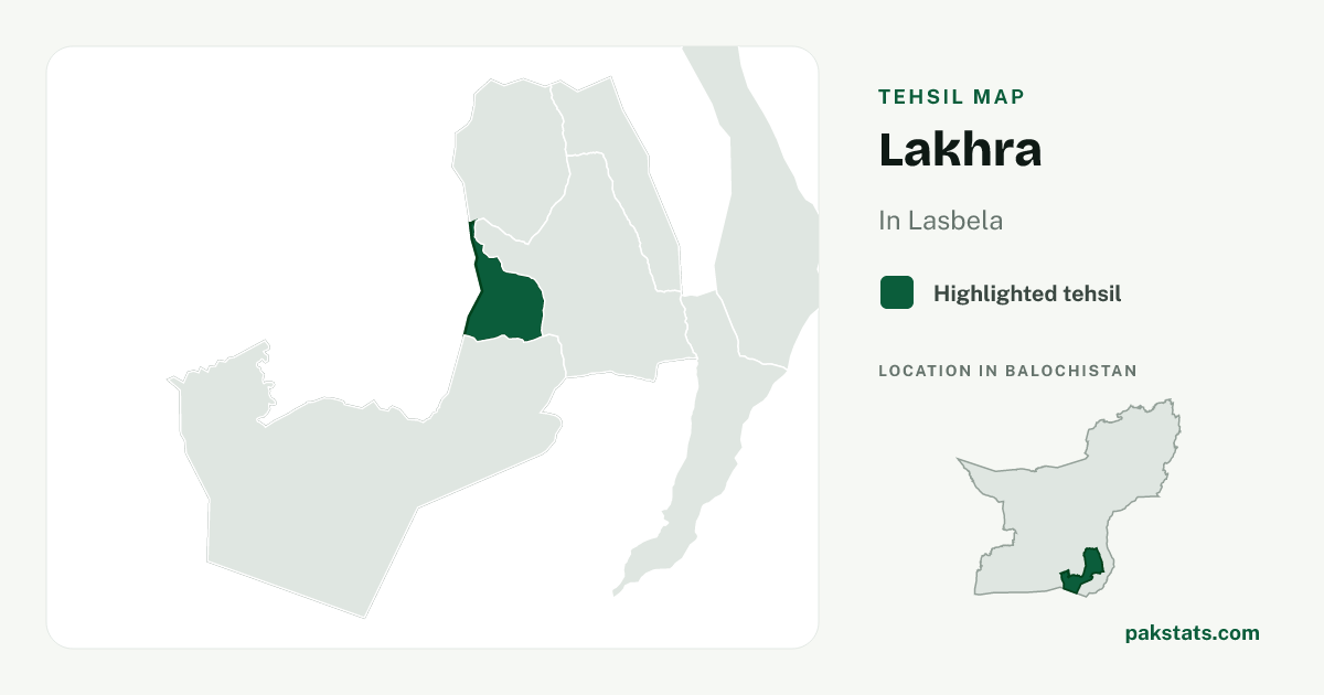 Locator map of Lakhra highlighted within Lasbela.