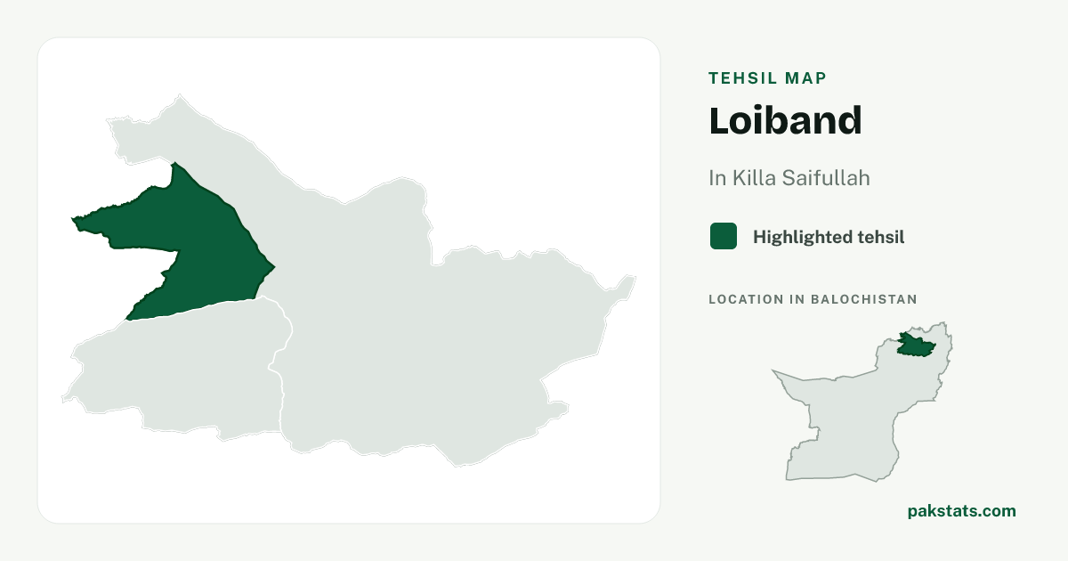 Locator map of Loiband highlighted within Killa Saifullah.