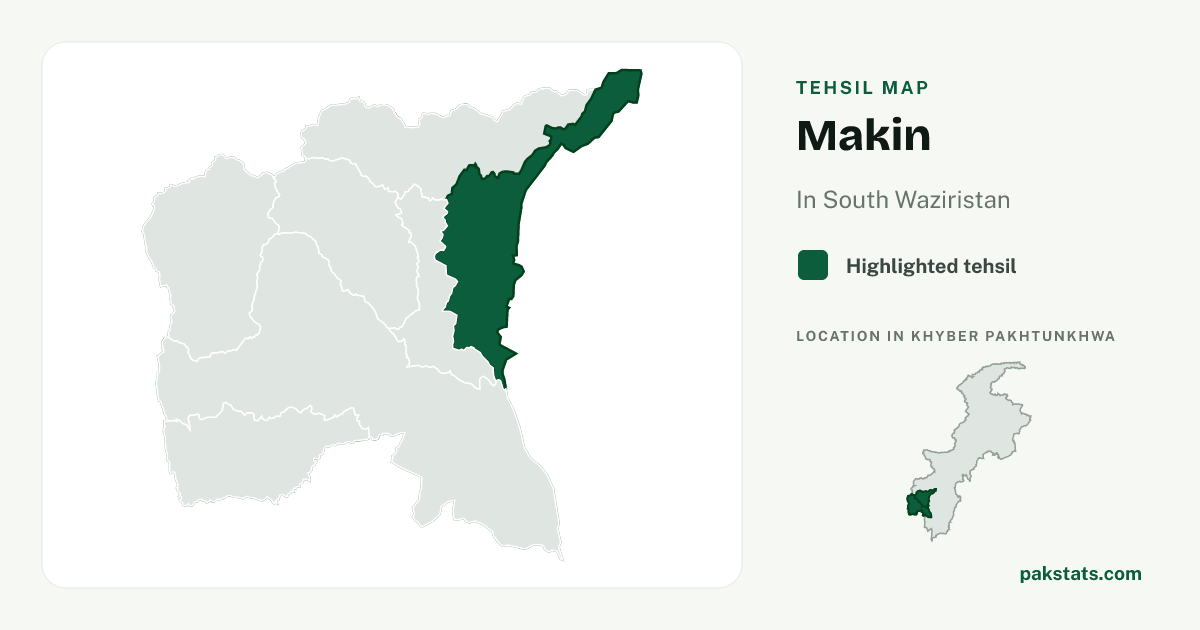 Locator map of Makin highlighted within South Waziristan.