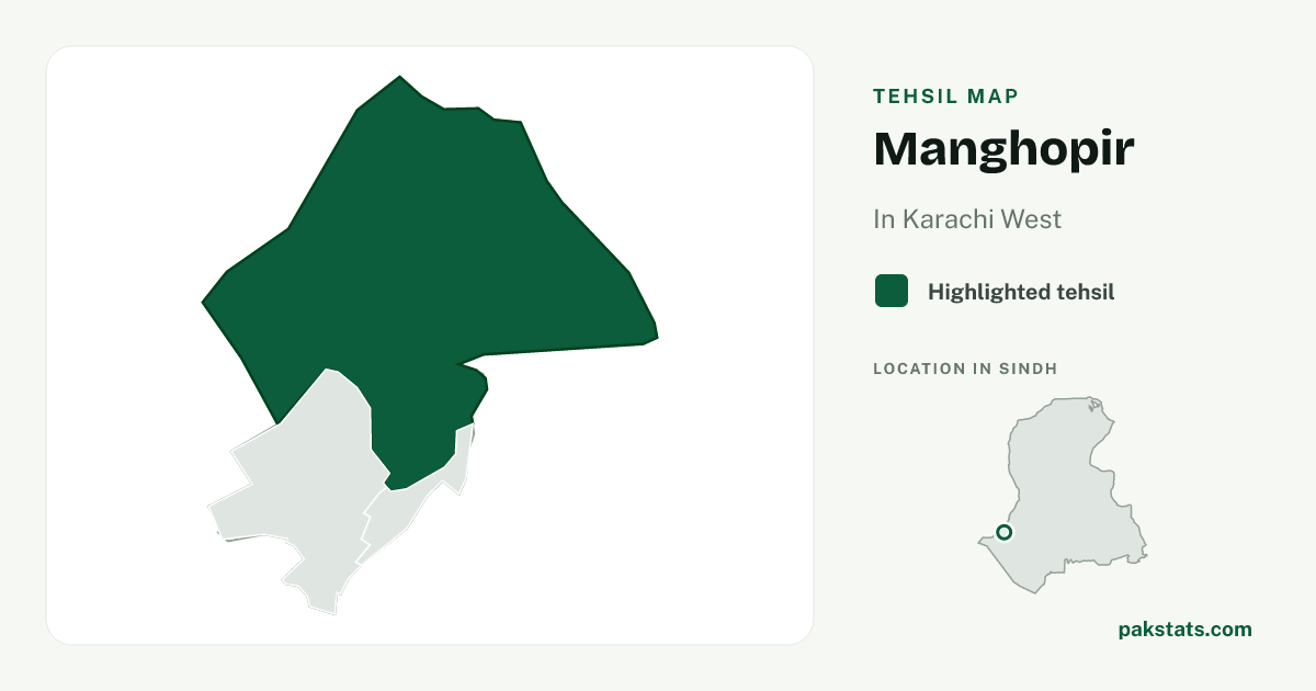 Locator map of Manghopir highlighted within Karachi West.