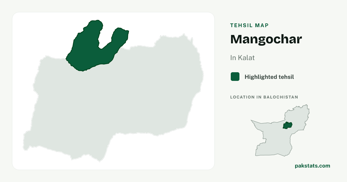 Locator map of Mangochar highlighted within Kalat.