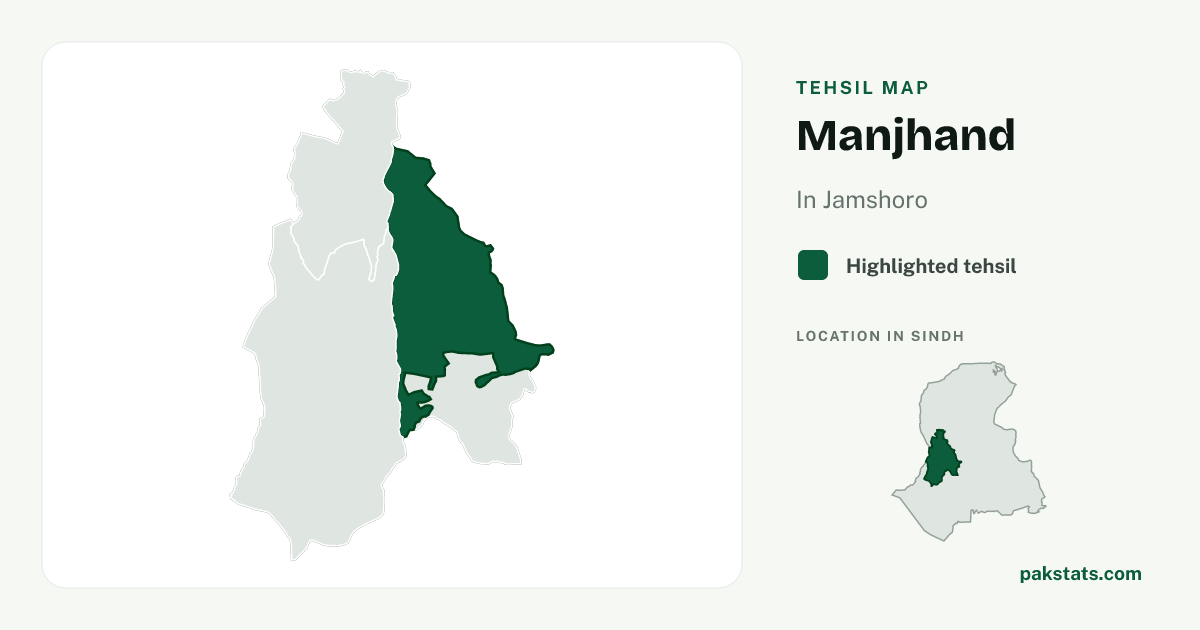 Locator map of Manjhand highlighted within Jamshoro.