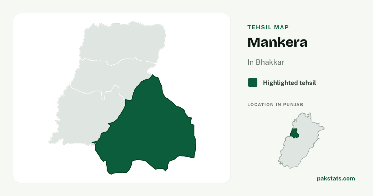 Locator map of Mankera highlighted within Bhakkar.