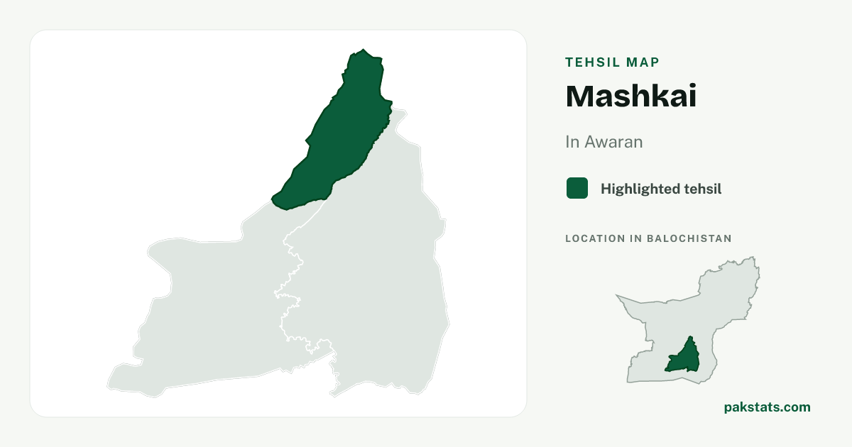 Locator map of Mashkai highlighted within Awaran.