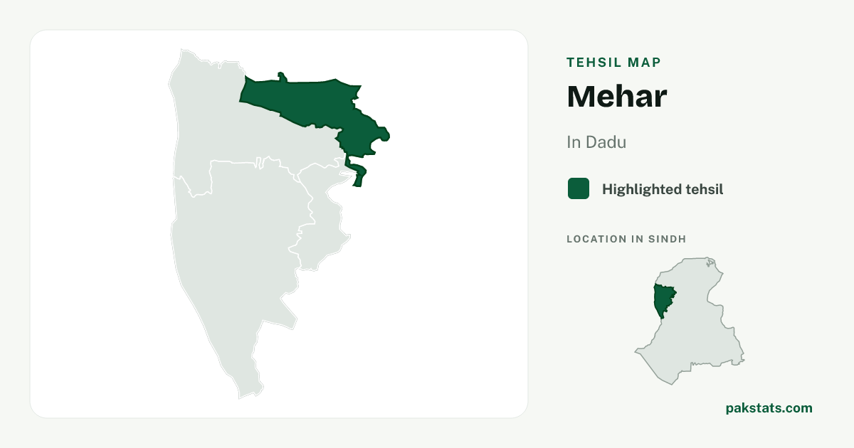 Locator map of Mehar highlighted within Dadu.