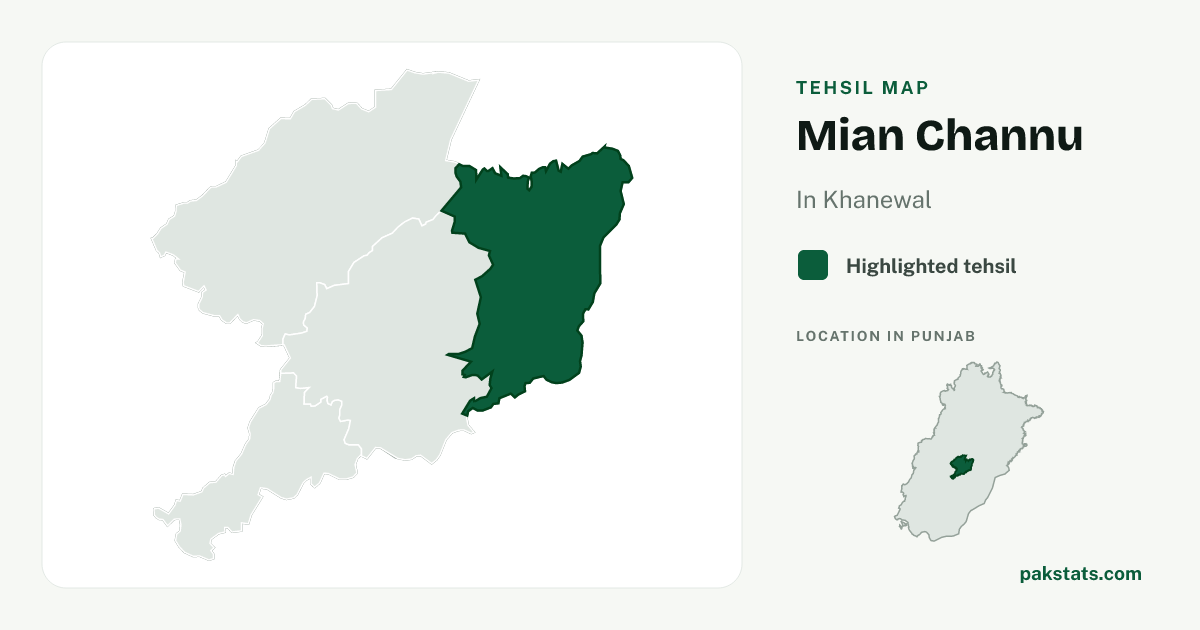 Locator map of Mian Channu highlighted within Khanewal.