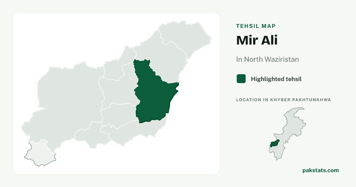 Locator map of Mir Ali highlighted within North Waziristan.