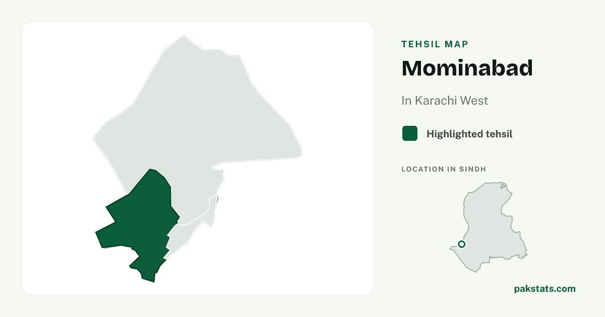 Locator map of Mominabad highlighted within Karachi West.