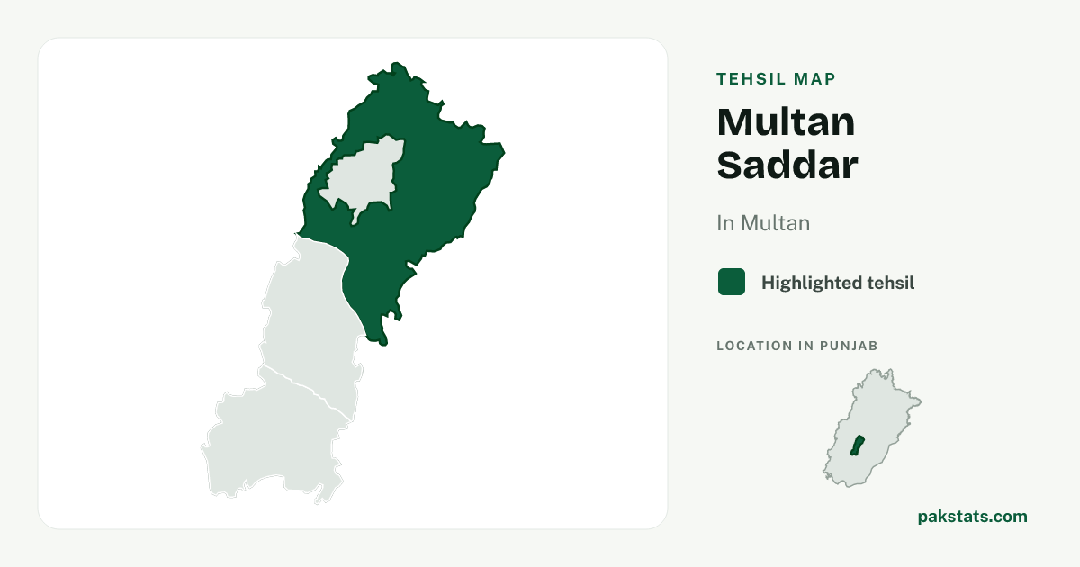Locator map of Multan Saddar highlighted within Multan.
