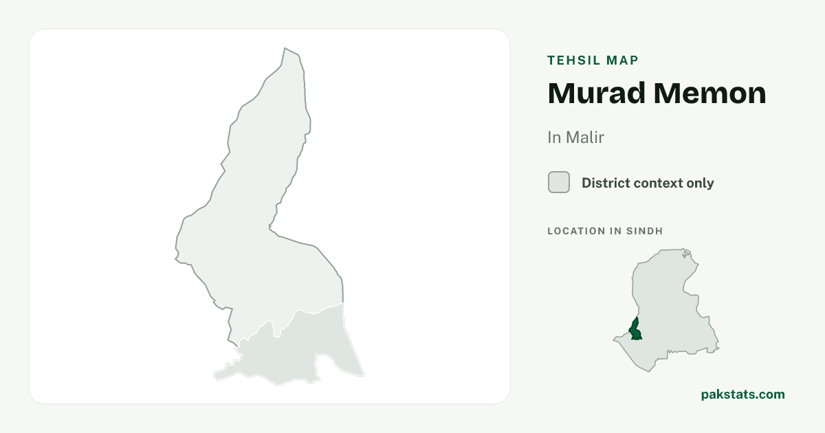 District context map for Murad Memon; no unambiguous current boundary matches the 2023 census tehsil.