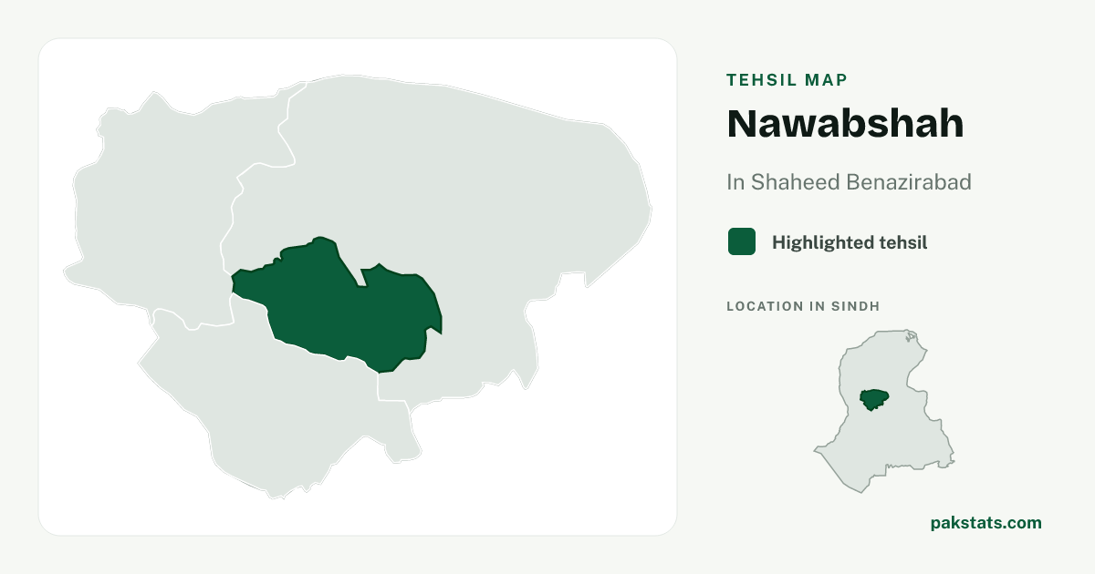 Locator map of Nawabshah highlighted within Shaheed Benazirabad.