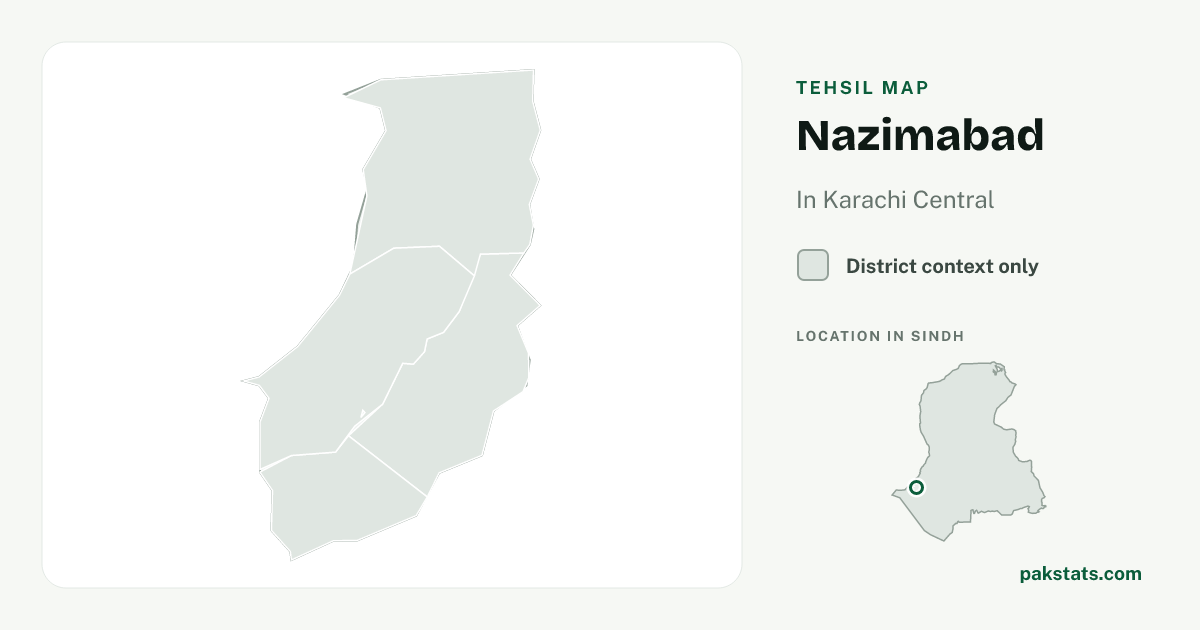 District context map for Nazimabad; no unambiguous current boundary matches the 2023 census tehsil.