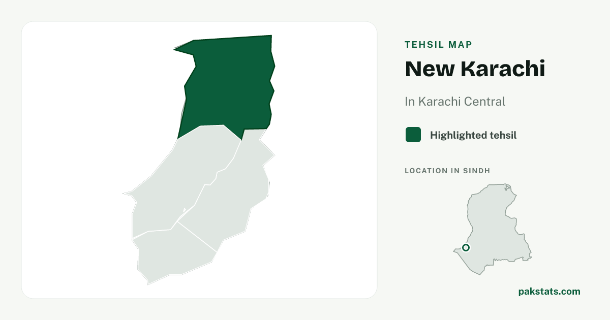 Locator map of New Karachi highlighted within Karachi Central.