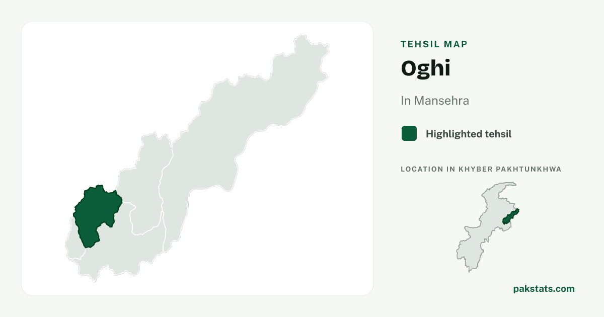 Locator map of Oghi highlighted within Mansehra.