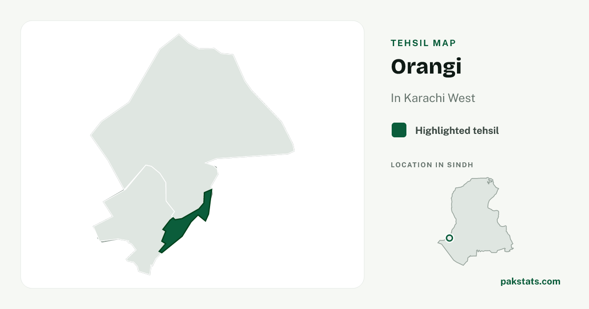 Locator map of Orangi highlighted within Karachi West.