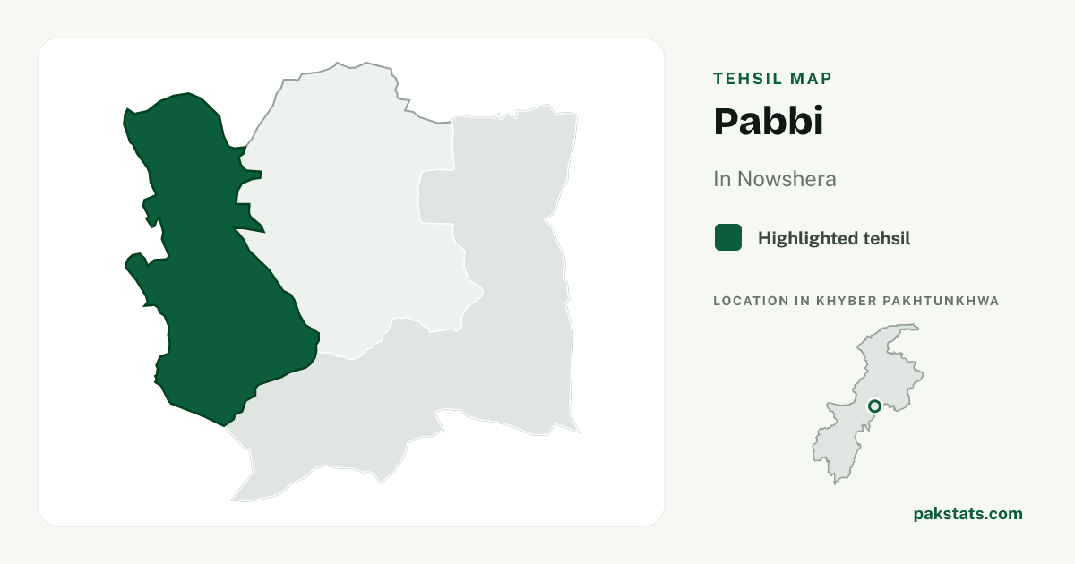 Locator map of Pabbi highlighted within Nowshera.