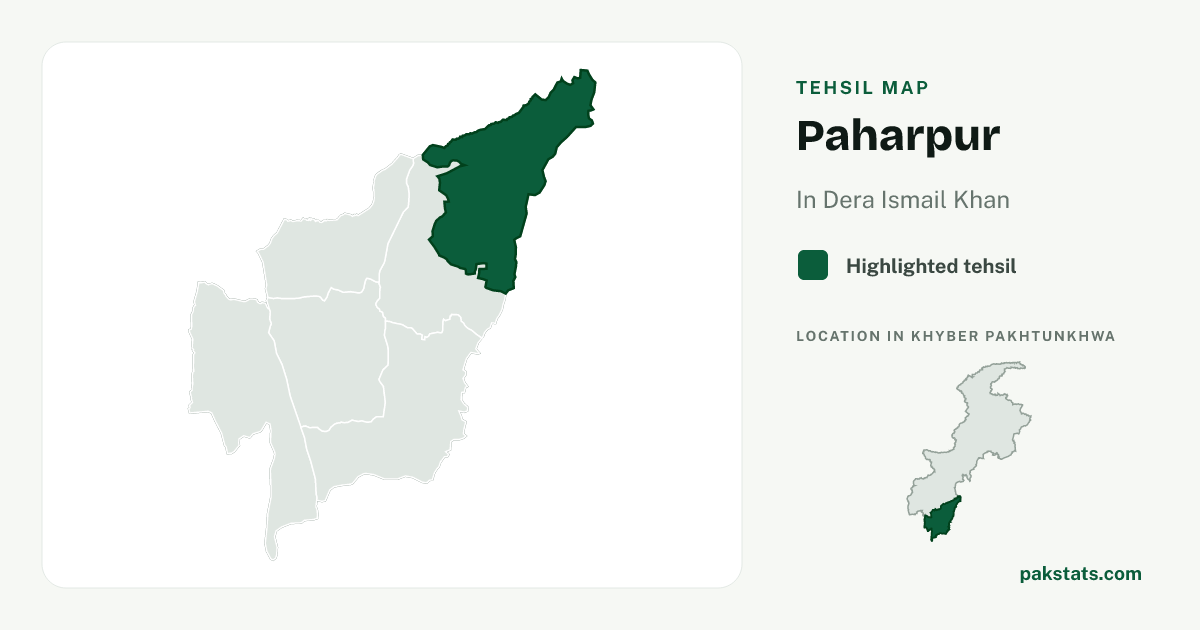 Locator map of Paharpur highlighted within Dera Ismail Khan.