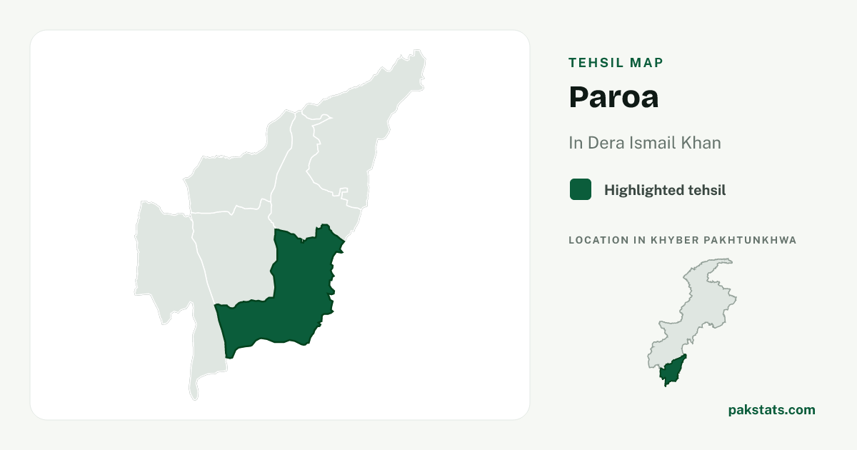 Locator map of Paroa highlighted within Dera Ismail Khan.