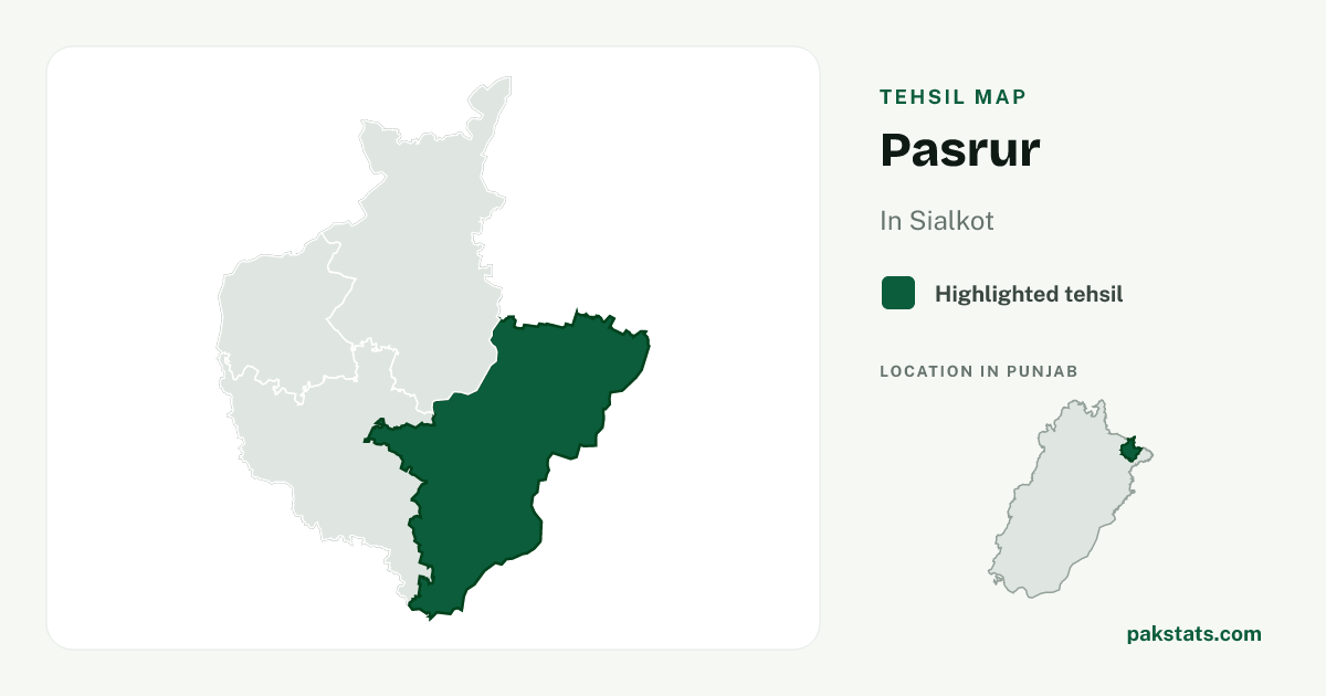 Locator map of Pasrur highlighted within Sialkot.