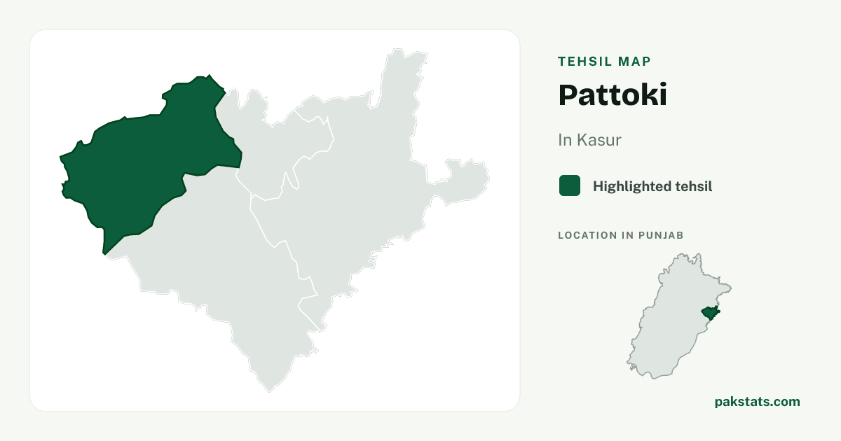 Locator map of Pattoki highlighted within Kasur.