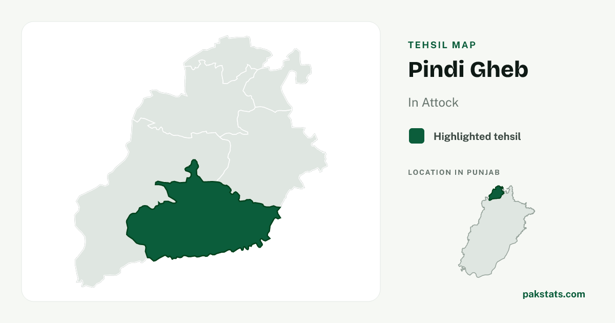 Locator map of Pindi Gheb highlighted within Attock.