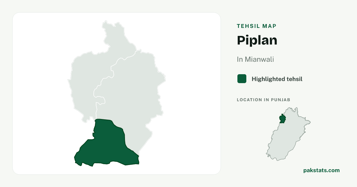 Locator map of Piplan highlighted within Mianwali.