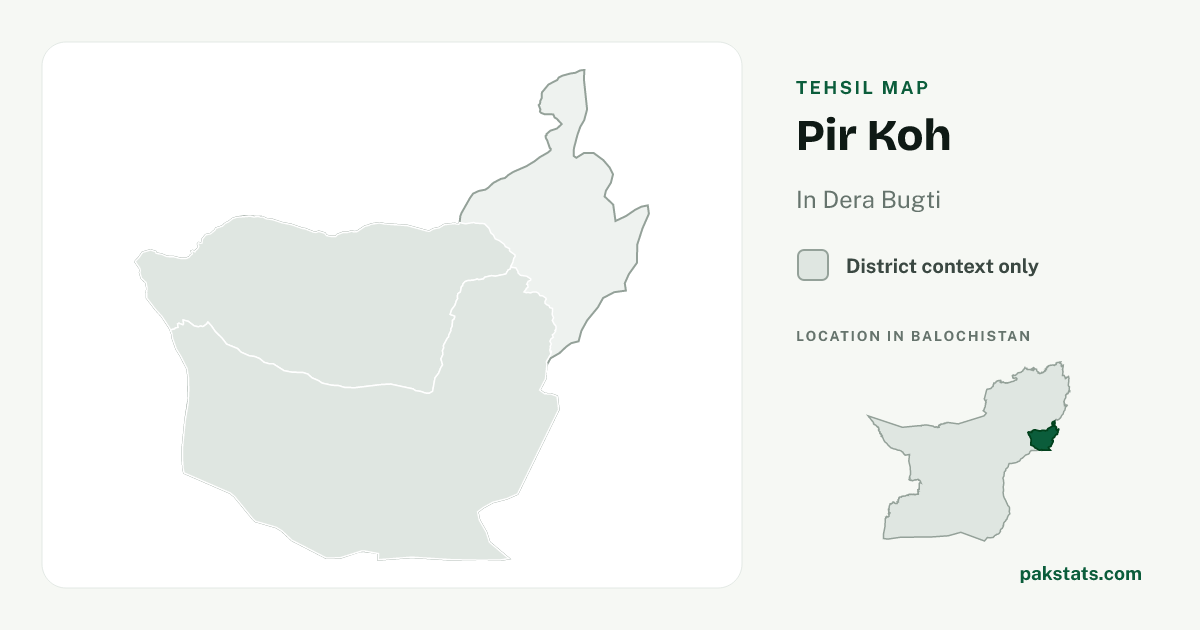 District context map for Pir Koh; no unambiguous current boundary matches the 2023 census tehsil.