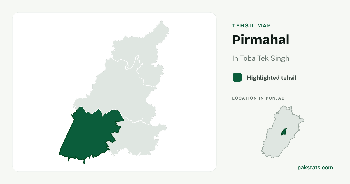 Locator map of Pirmahal highlighted within Toba Tek Singh.