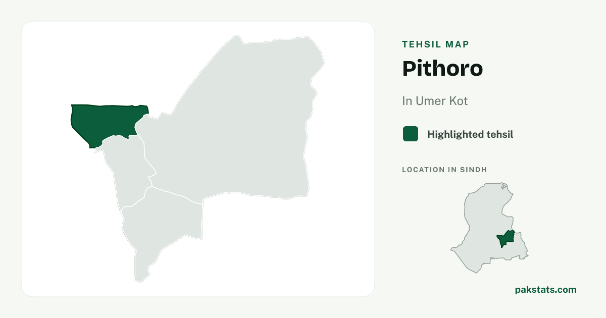 Locator map of Pithoro highlighted within Umer Kot.
