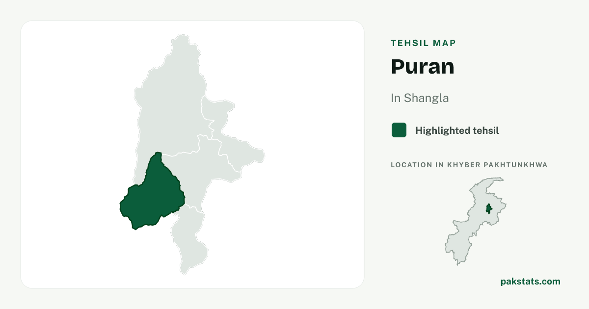 Locator map of Puran highlighted within Shangla.