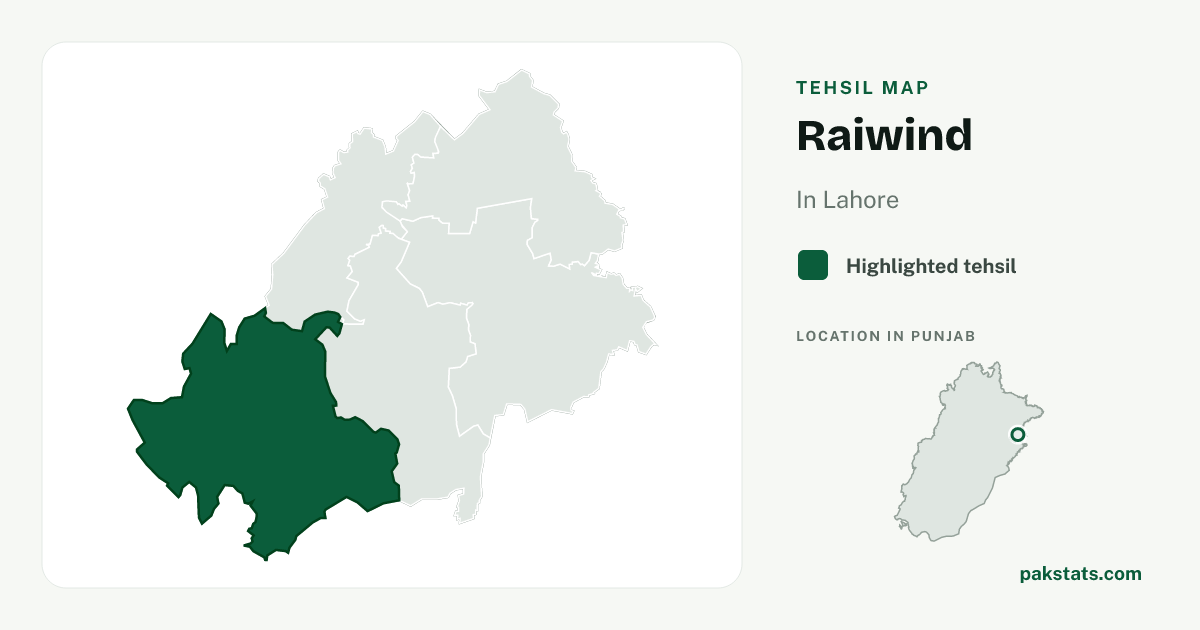 Locator map of Raiwind highlighted within Lahore.