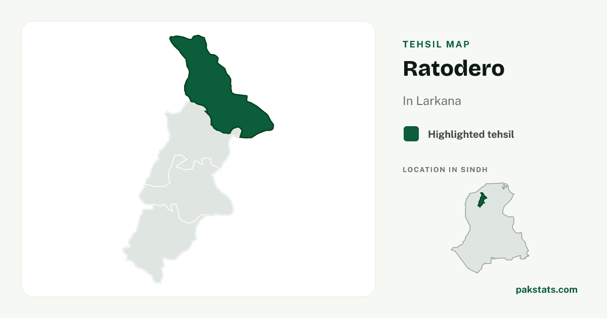 Locator map of Ratodero highlighted within Larkana.