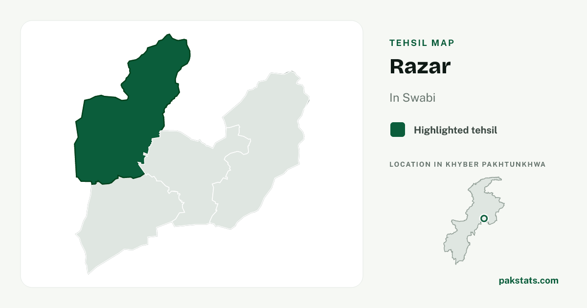 Locator map of Razar highlighted within Swabi.