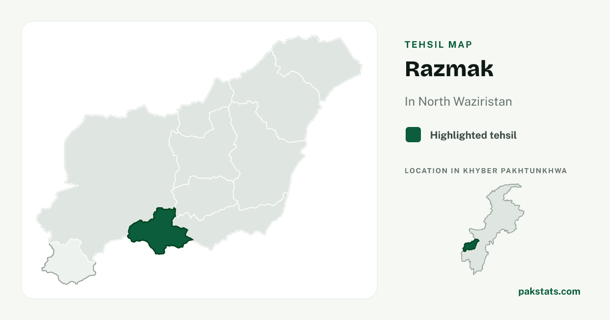 Locator map of Razmak highlighted within North Waziristan.