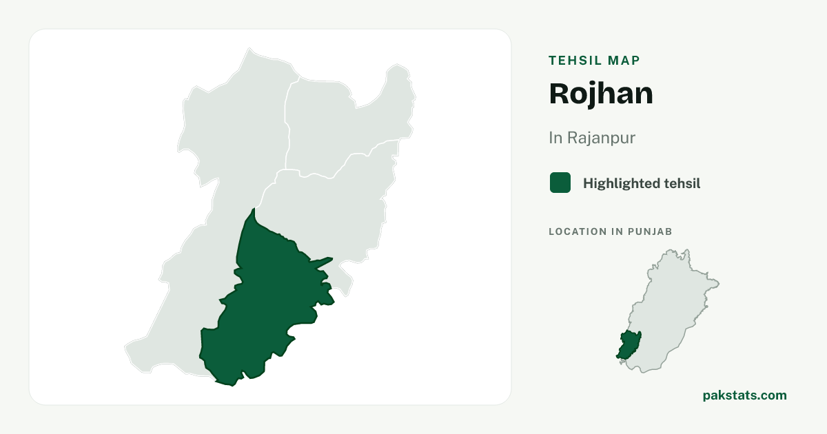 Locator map of Rojhan highlighted within Rajanpur.