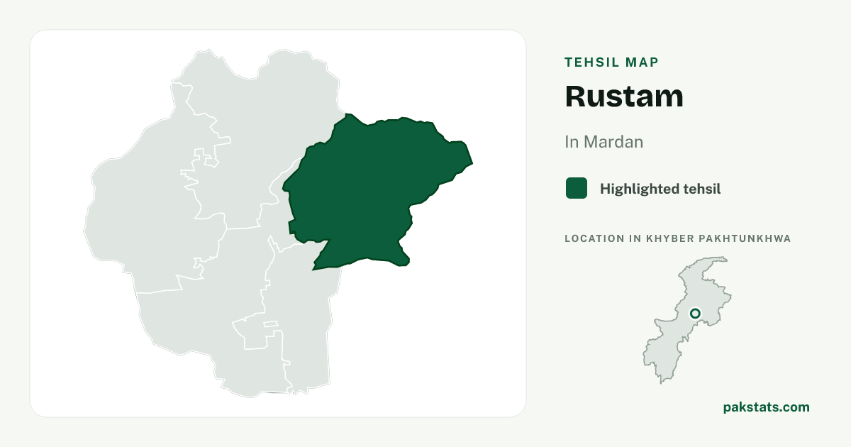 Locator map of Rustam highlighted within Mardan.