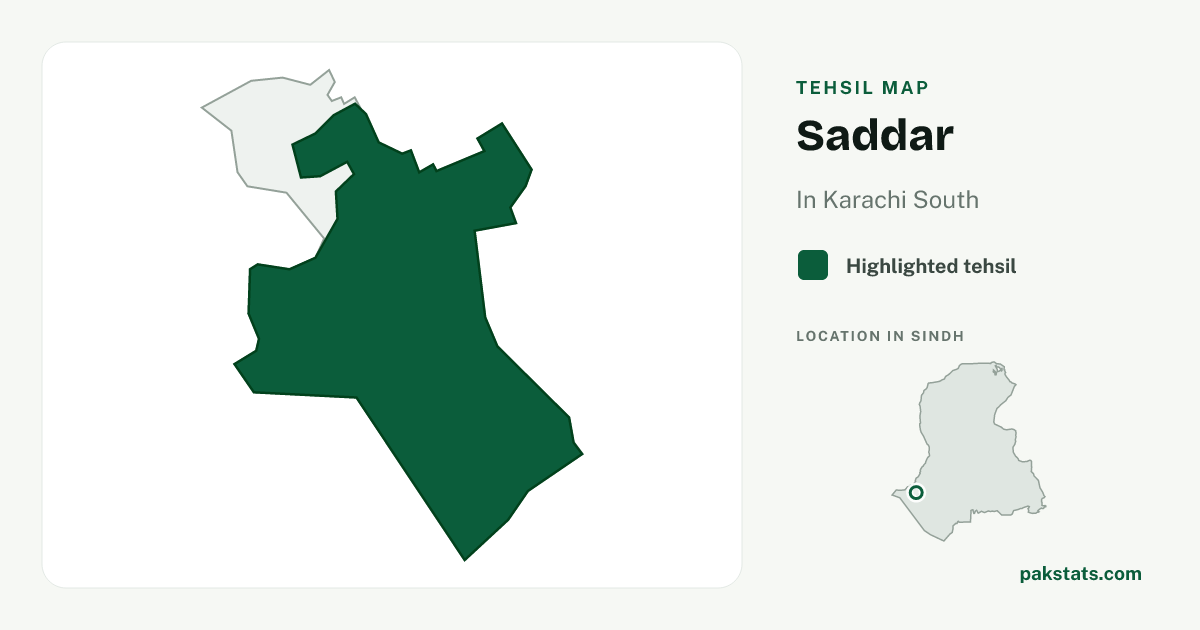 Locator map of Saddar highlighted within Karachi South.