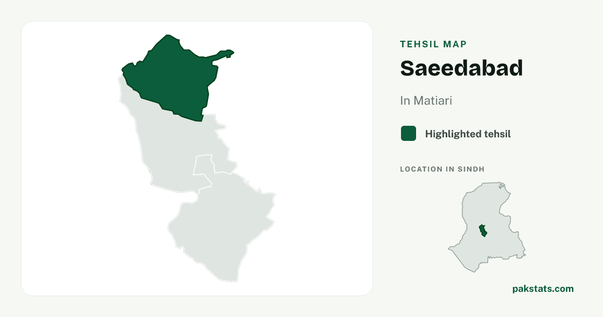 Locator map of Saeedabad highlighted within Matiari.