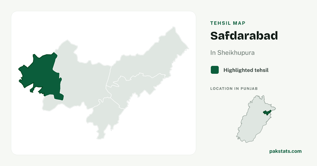 Locator map of Safdarabad highlighted within Sheikhupura.