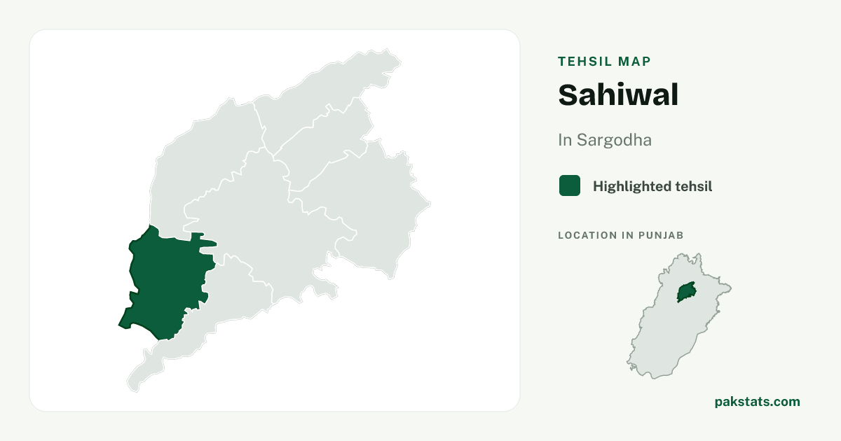 Locator map of Sahiwal highlighted within Sargodha.