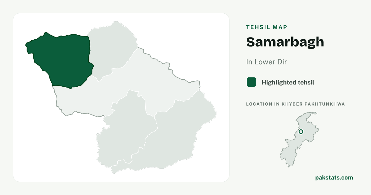 Locator map of Samarbagh highlighted within Lower Dir.