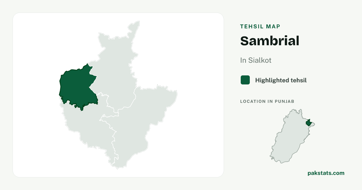 Locator map of Sambrial highlighted within Sialkot.