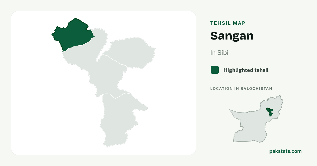 Locator map of Sangan highlighted within Sibi.