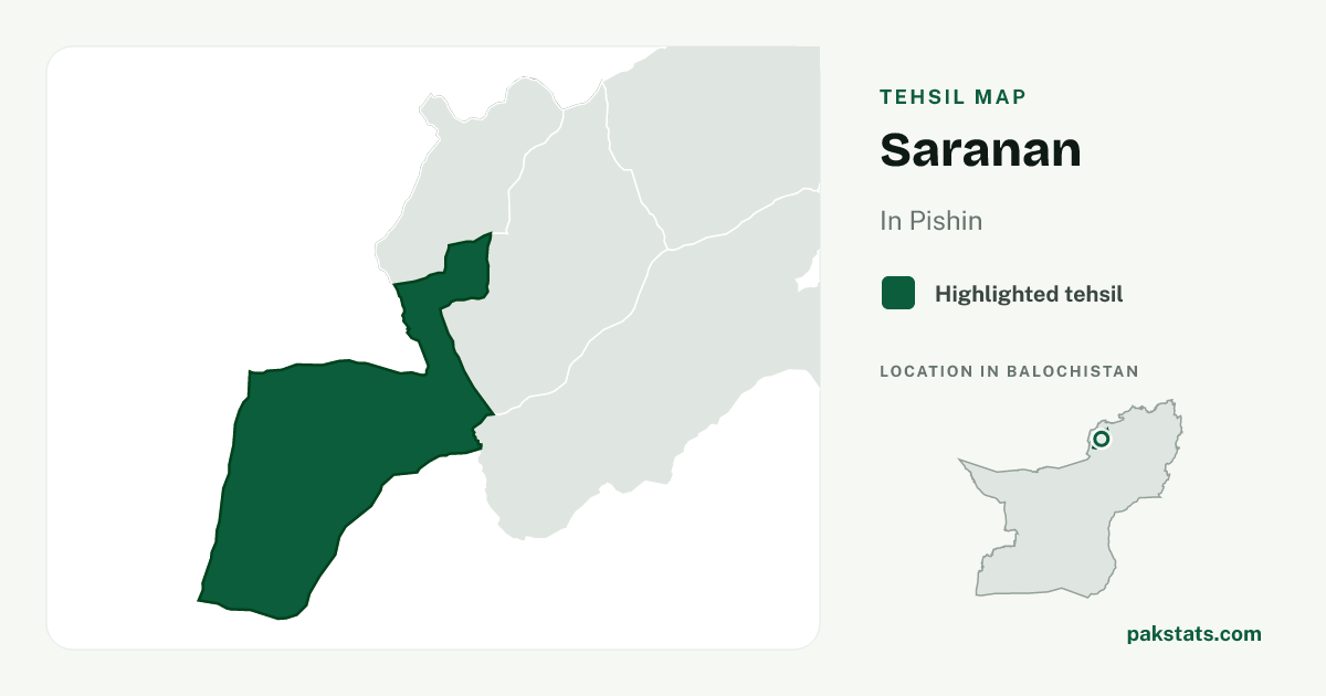 Locator map of Saranan highlighted within Pishin.