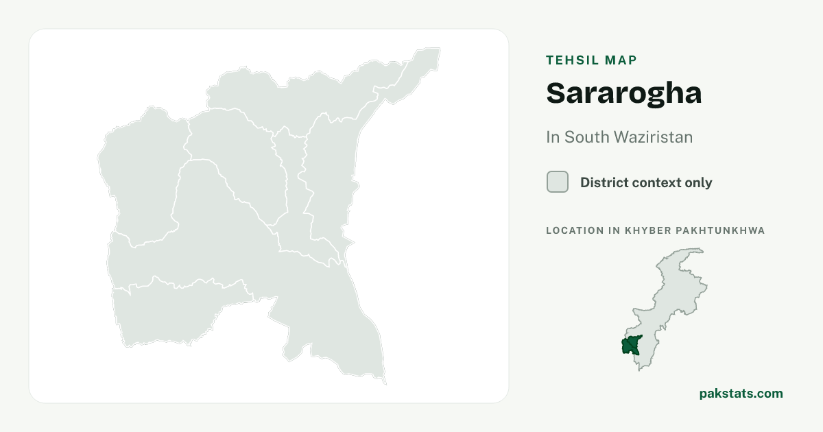 District context map for Sararogha; no unambiguous current boundary matches the 2023 census tehsil.